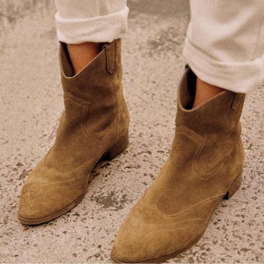 NWT Sezane Low Billie Ankle Boot Taupe Size 38